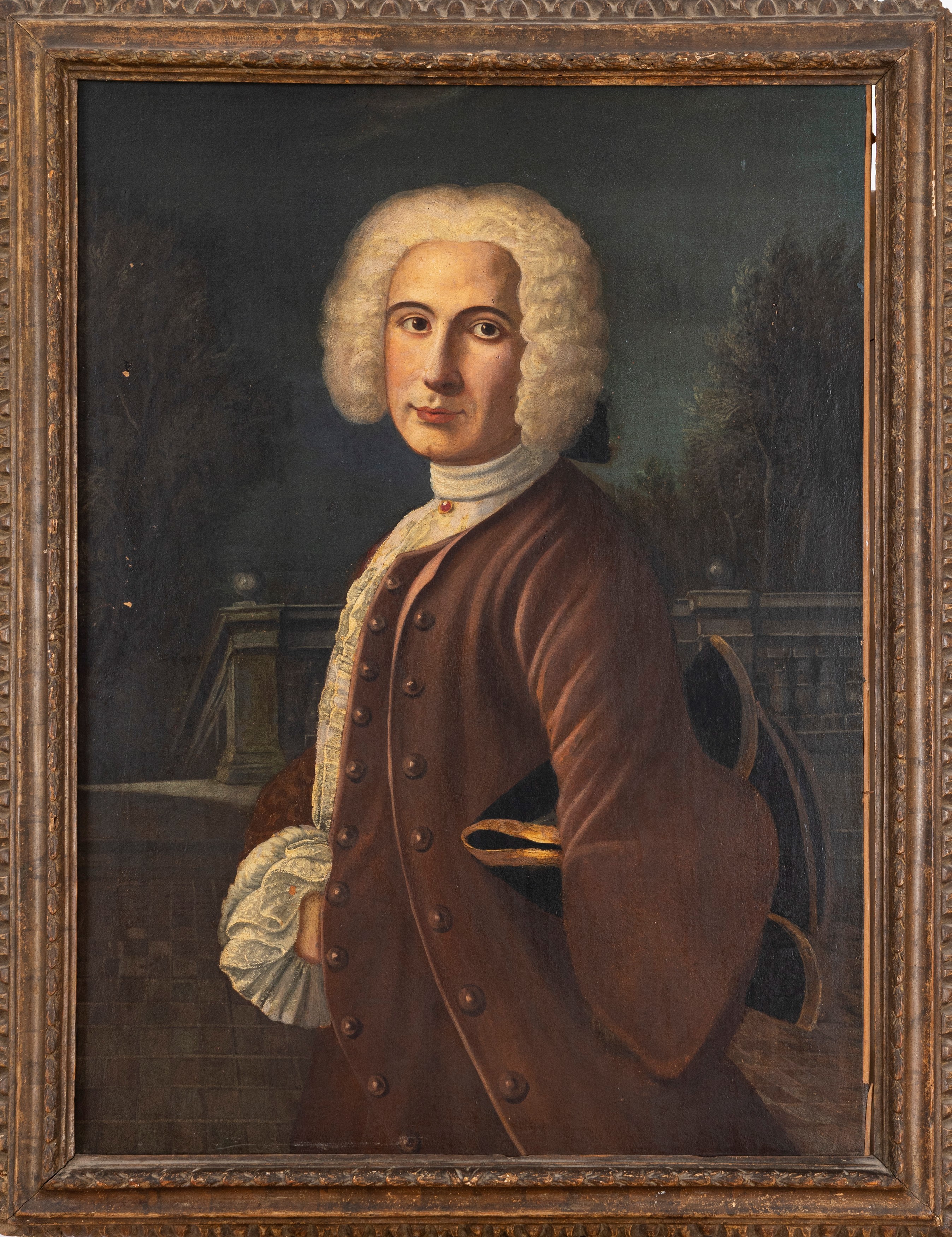 Ritratto di gentiluomo a tre quarti di figura, con marsina marrone