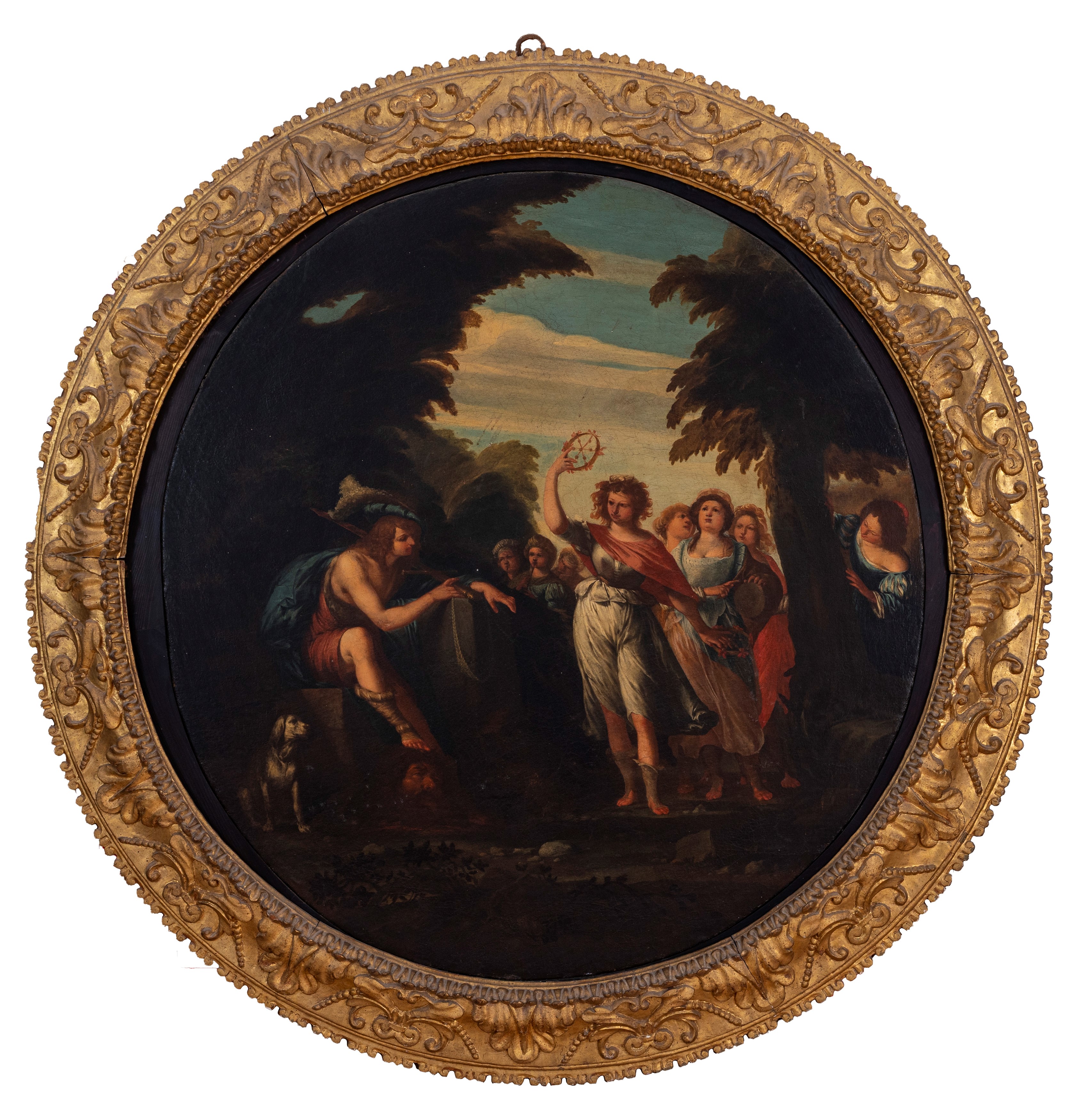 Giovan Battista Spinelli - Davide festeggiato dalle fanciulle di Israele, olio su tela in tondo