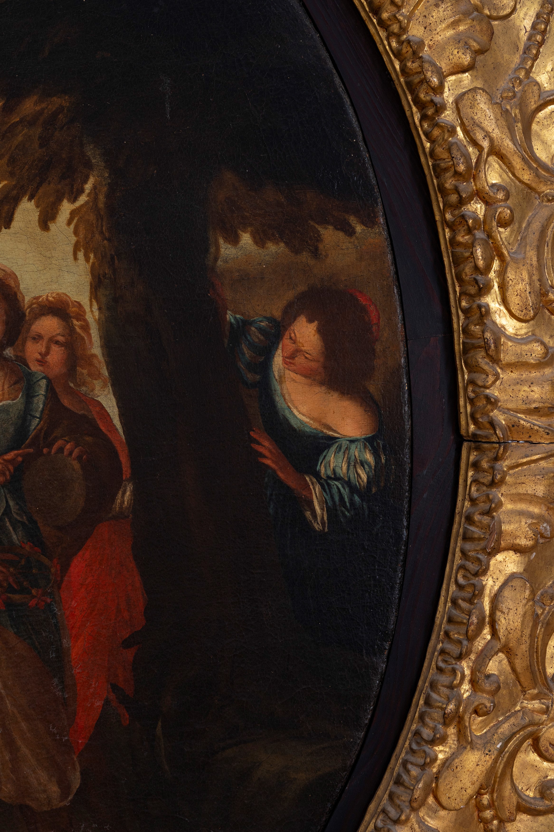 Giovan Battista Spinelli - Davide festeggiato dalle fanciulle di Israele, olio su tela in tondo