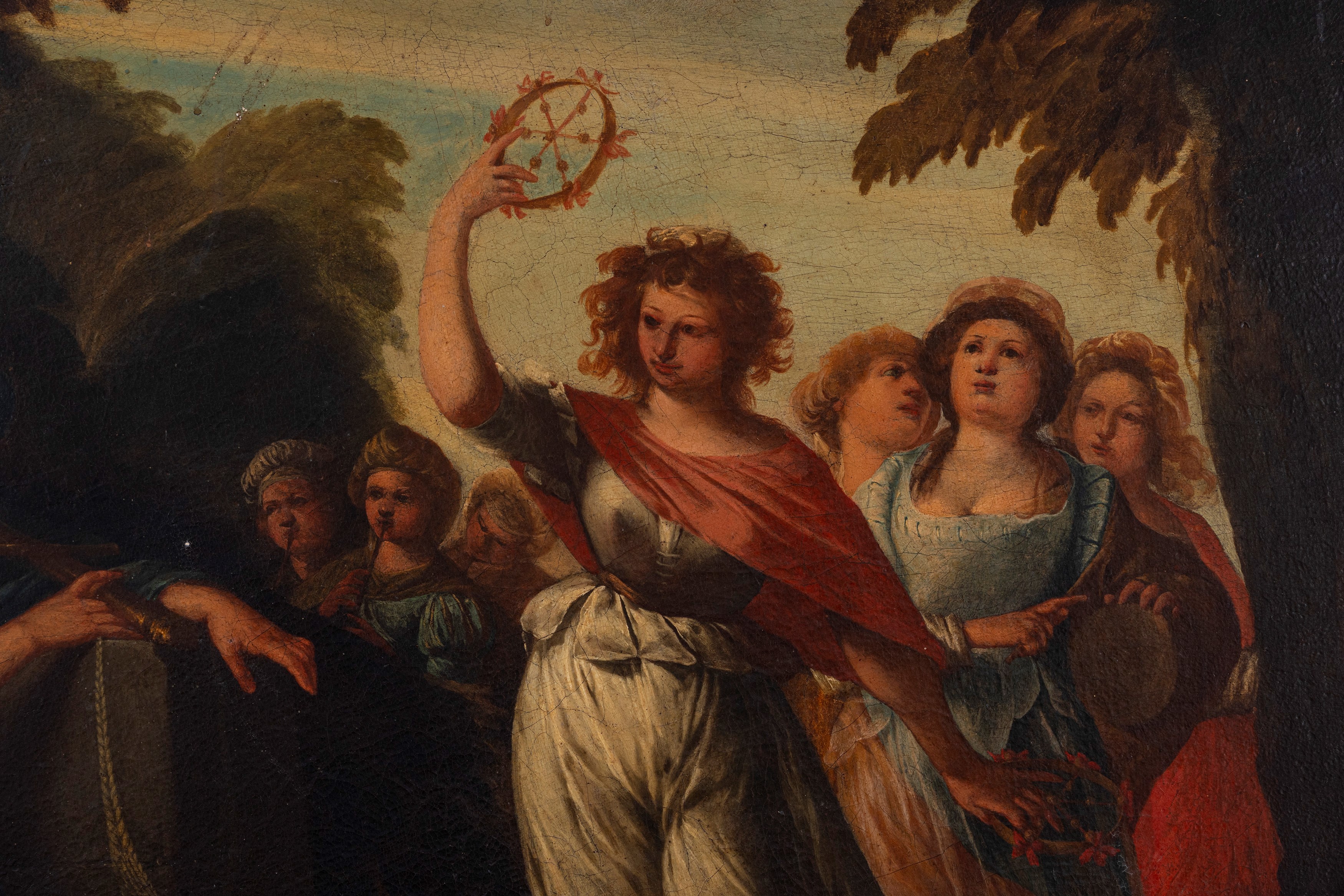Giovan Battista Spinelli - Davide festeggiato dalle fanciulle di Israele, olio su tela in tondo