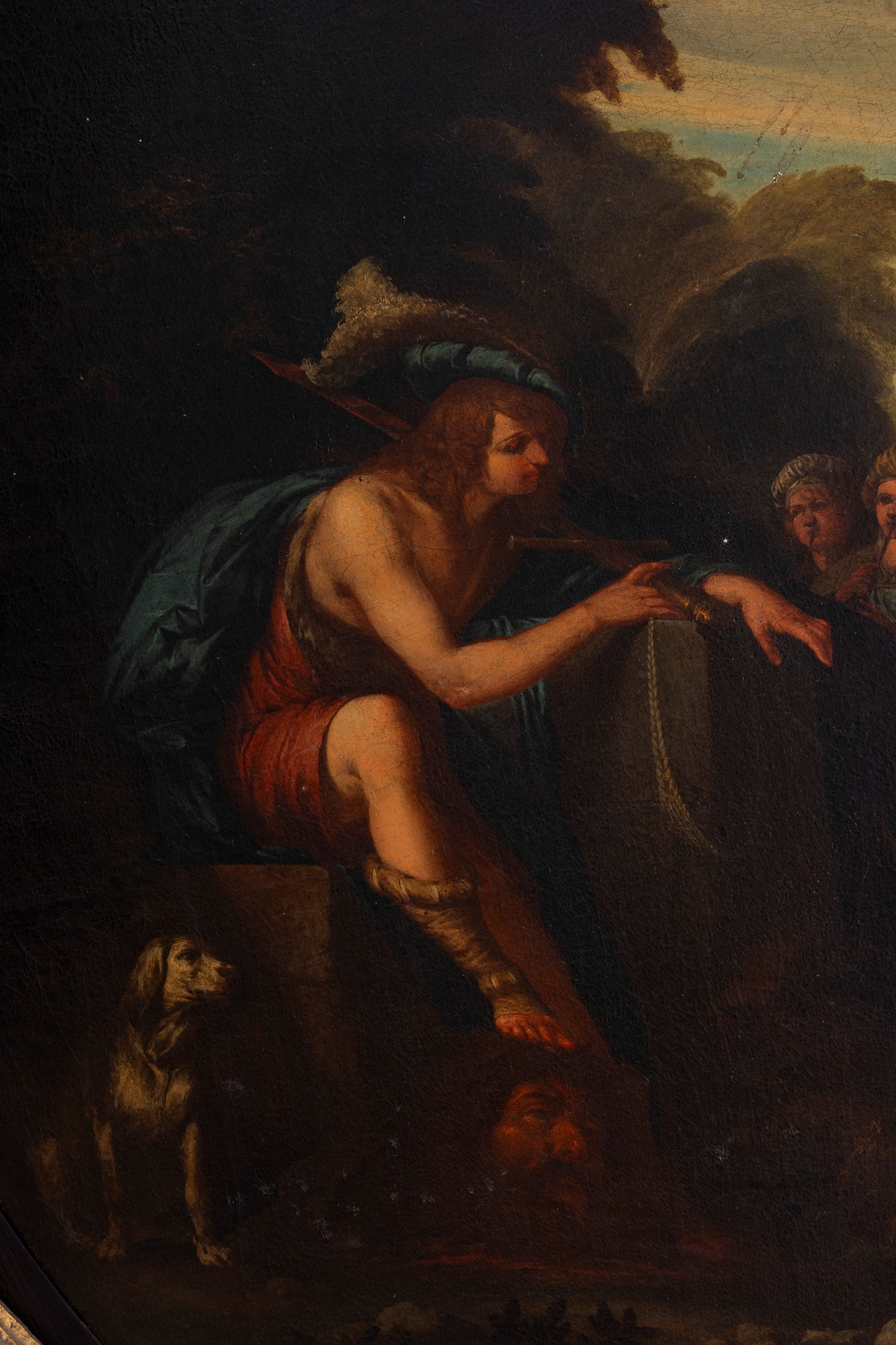 Giovan Battista Spinelli - Davide festeggiato dalle fanciulle di Israele, olio su tela in tondo