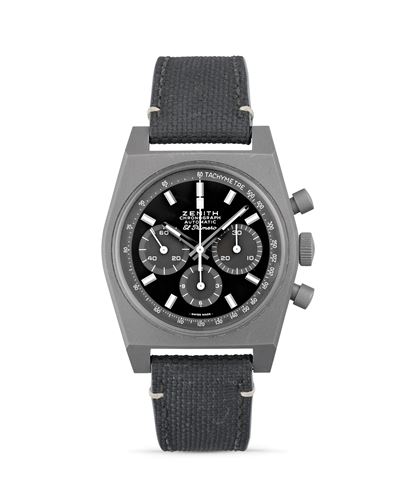 El Primero A384 Revival Shadow, orologio tonneau in titanio con quadrante nero e movimento automa...