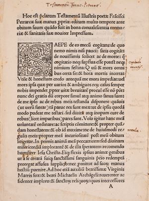 Hoc est preclarum Testamentum Illustri poetae Francisci Petrarca