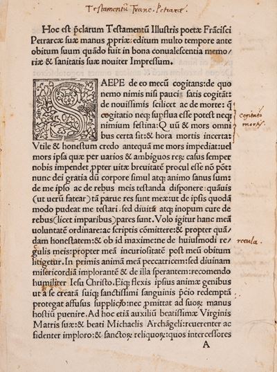 Hoc est preclarum Testamentum Illustri poetae