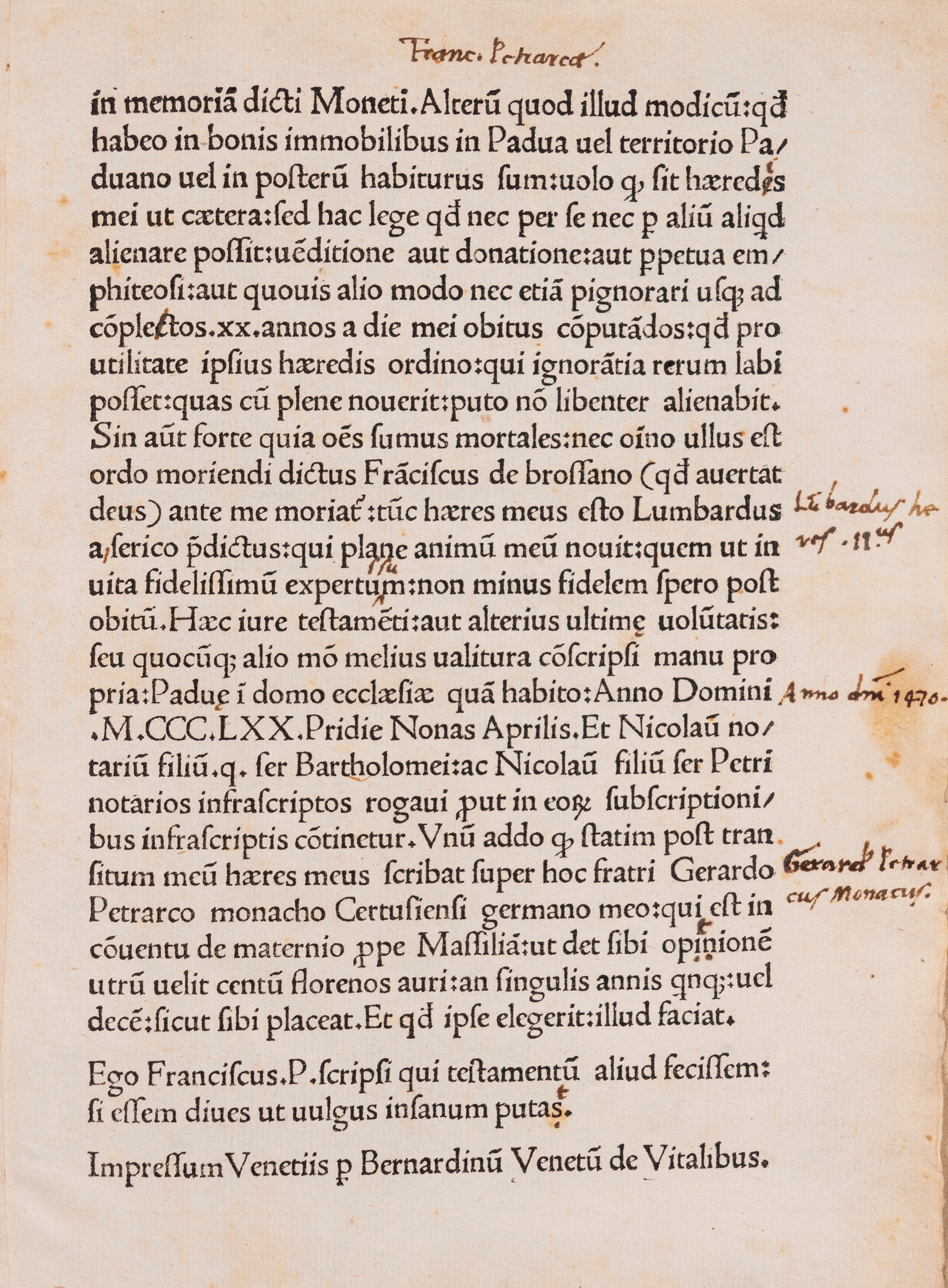Francesco Petrarca - Hoc est preclarum Testamentum Illustri poetae