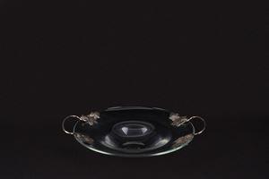 Centrotavola in cristallo con manici in argento 925 a foglia di edera