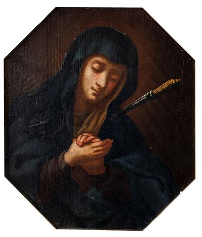 Mater Dolorosa, olio su tavola in ottagono