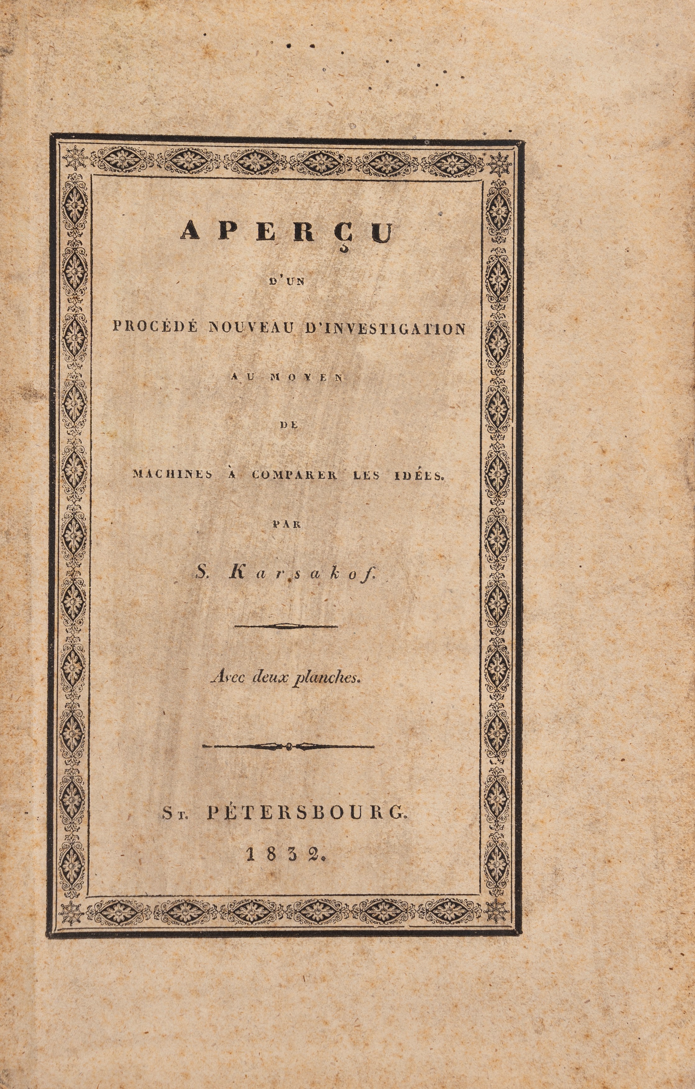 Apercu d'un procédé nouveau d'investigation au moyen de machines à comparer les idées. avec deux ...