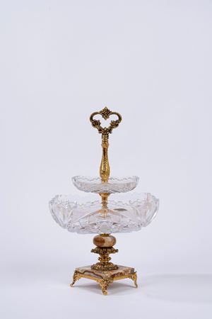 Centrotavola in cristallo e bronzo con base in alabastro