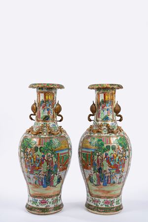 Coppia di vasi in porcellana, Famiglia Rosa, Cina secolo XIX