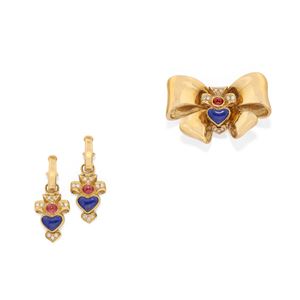 Demi-parure with rubies and lapis lazuli