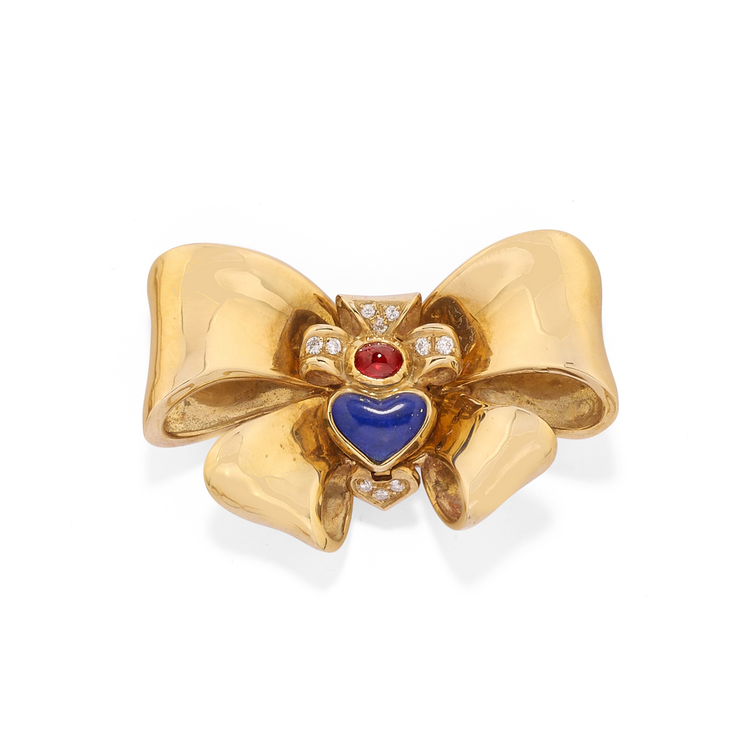 Demi-parure in oro giallo 18k con rubini, lapislazzuli e diamanti