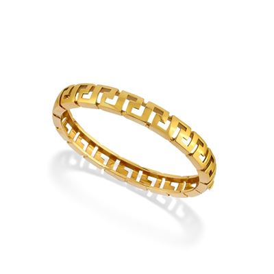 Bracciale in oro giallo 18k, design traforato con motivo a greca