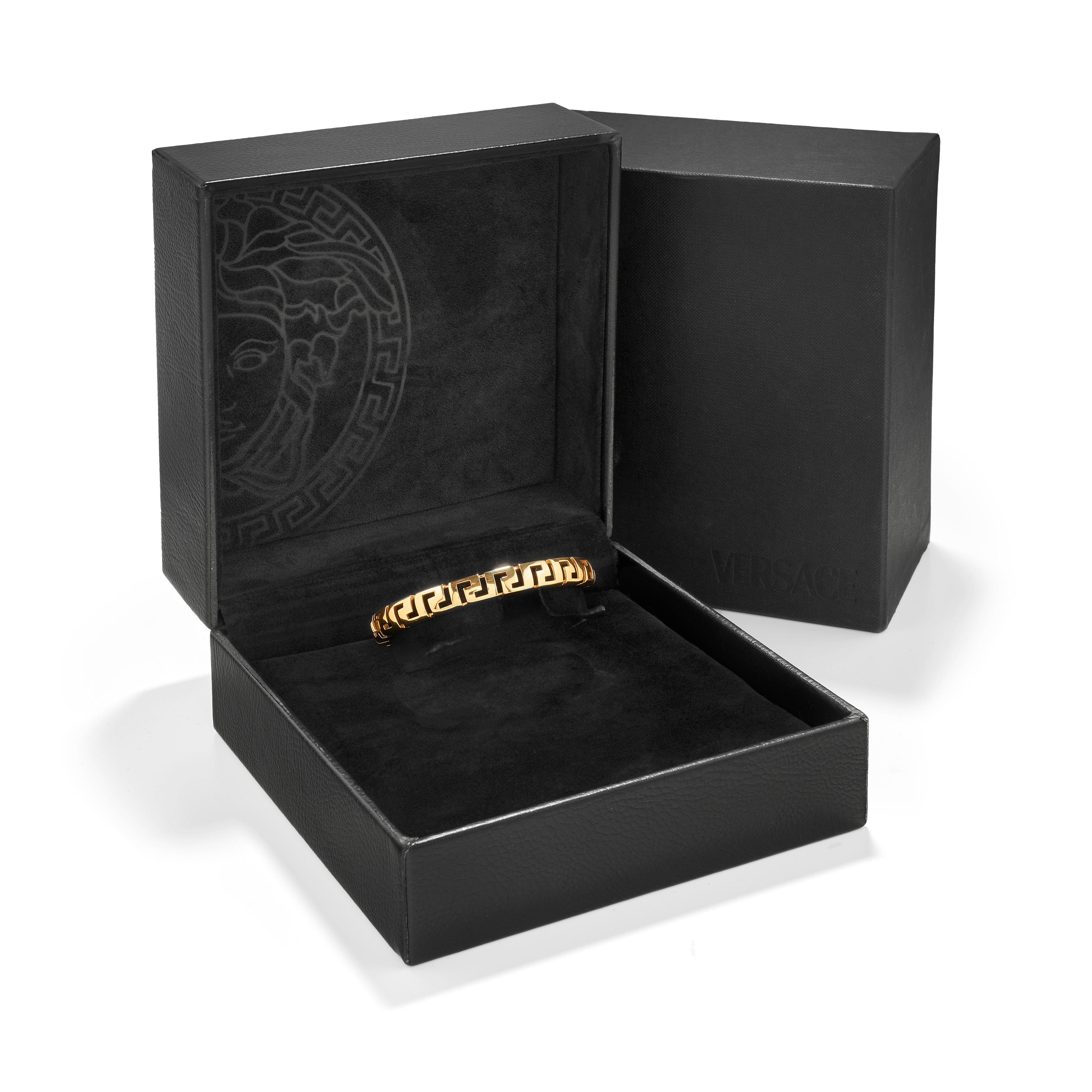 Versace - Bracciale in oro giallo 18k, design traforato con motivo a greca
