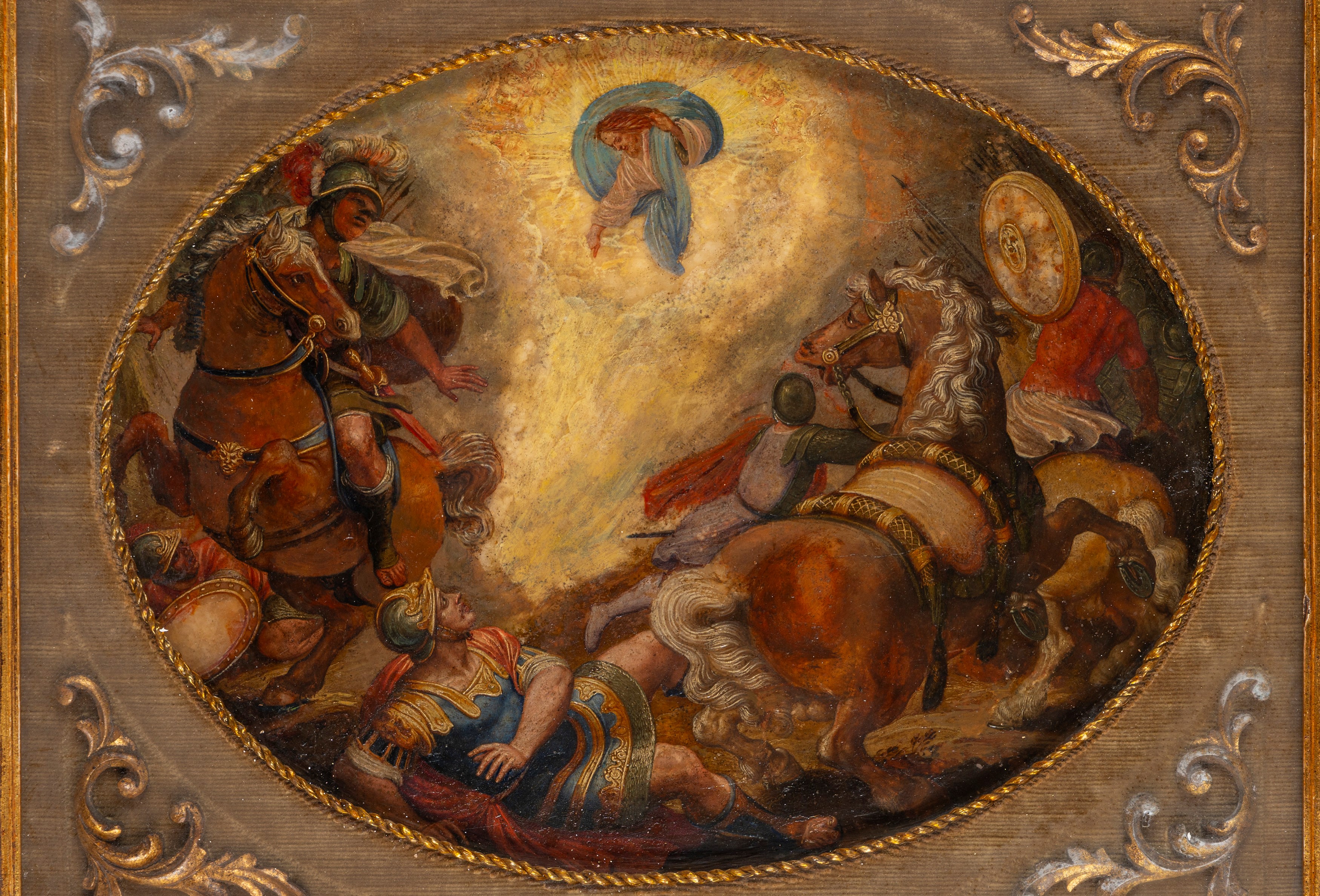 Scuola Italiana, Secolo XVII - Conversione di San Paolo, olio su alabastro