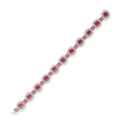 Bracciale in oro bianco 18k con tormaline, rubini e diamanti