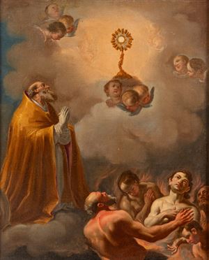 Santo Vescovo in adorazione del Santissimo Sacramento