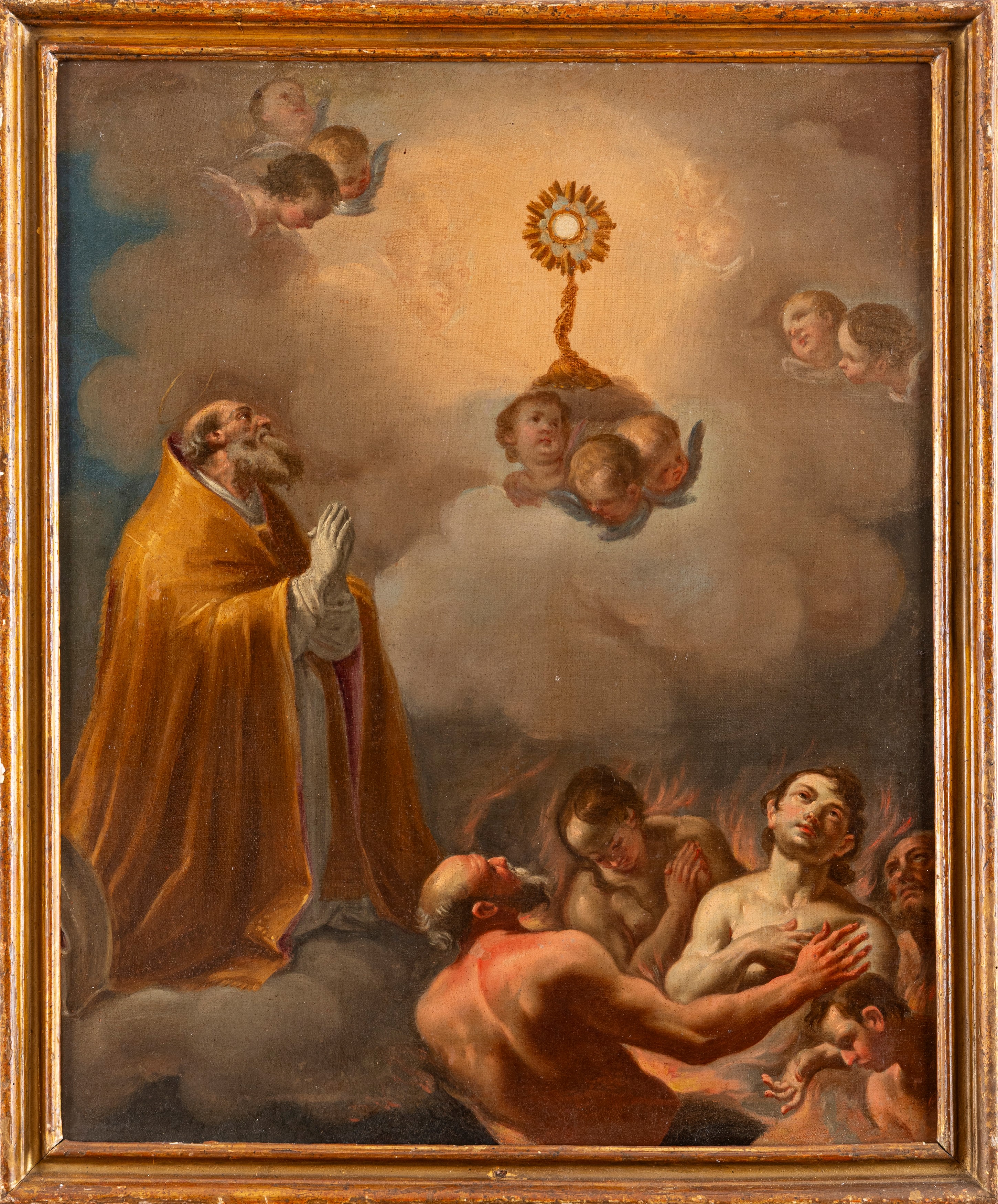 Santo Vescovo in adorazione del Santissimo Sacramento