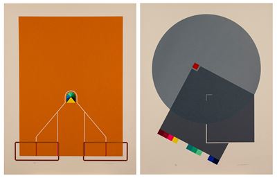 Composizione arancio e Composizione fondo grigio, litografie a colori
