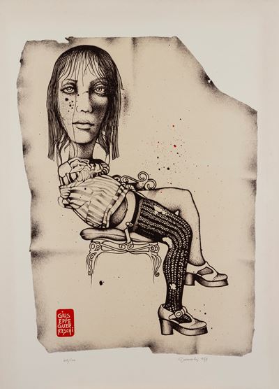 Donna seduta, litografia a colori, 1977
