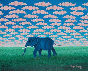 Elephant with pink clouds