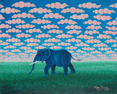 Elefante con Nubi Rosa