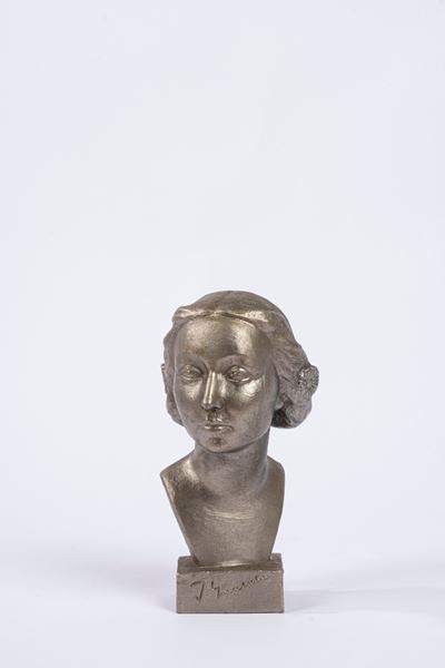 Scultura raffigurante busto di donna, zinco, Russia, prima metà del XX secolo