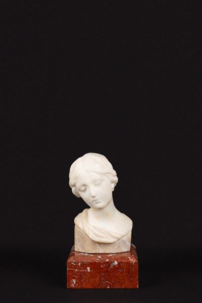 Autore sconosciuto, Busto di donna in marmo bianco, 1891