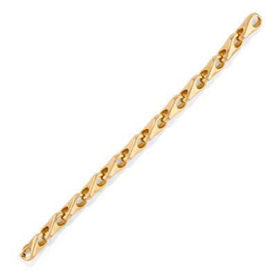 Bracciale in oro giallo 18k con maglie a ganci, 1970 circa