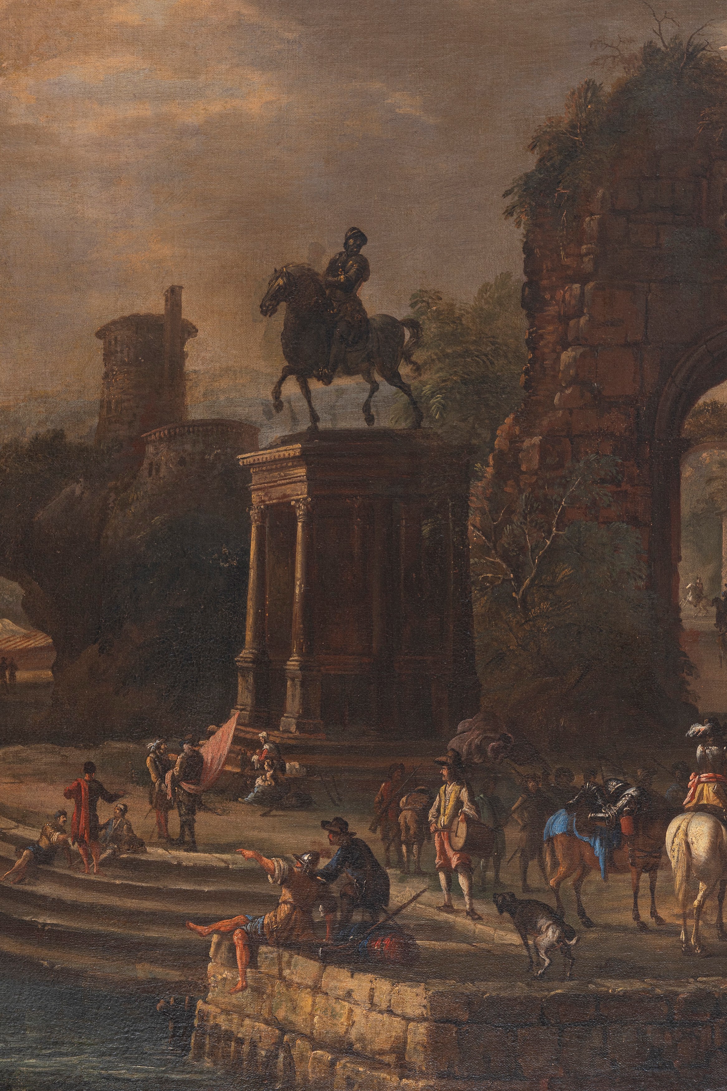 Abraham Storck - Scena di porto con velieri e soldati, olio su tela