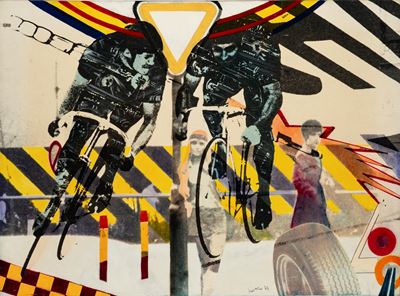 Allo sprint, riporto fotografico su tela emulsionata, 1973