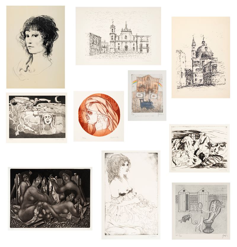 Lotto composto da dieci opere grafiche di varie misure dei seguenti Autori: Pietro Annigoni, Fran...