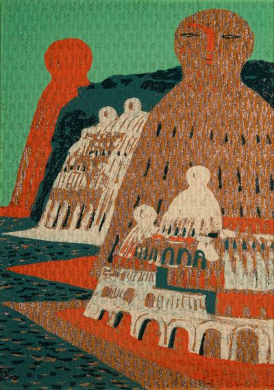 Senza titolo, serigrafia a colori su stoffa applicata su cartoncino, edizione 5/125