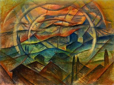 Tramonto, olio su cartoncino
