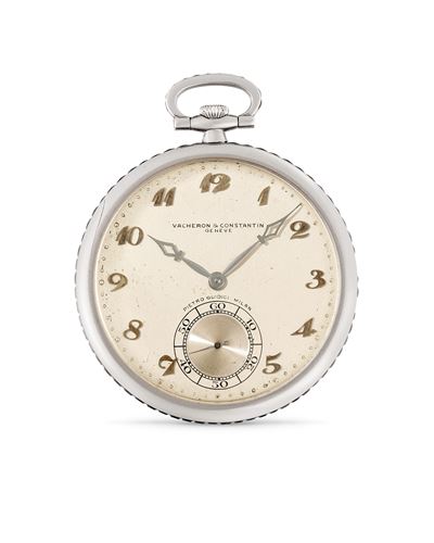 Orologio da tasca personalizzato per Giudici, oro bianco 18k con zaffiri blu, anni '30