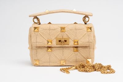 Borsa Rockstud, corda naturale con dettagli in metallo dorato