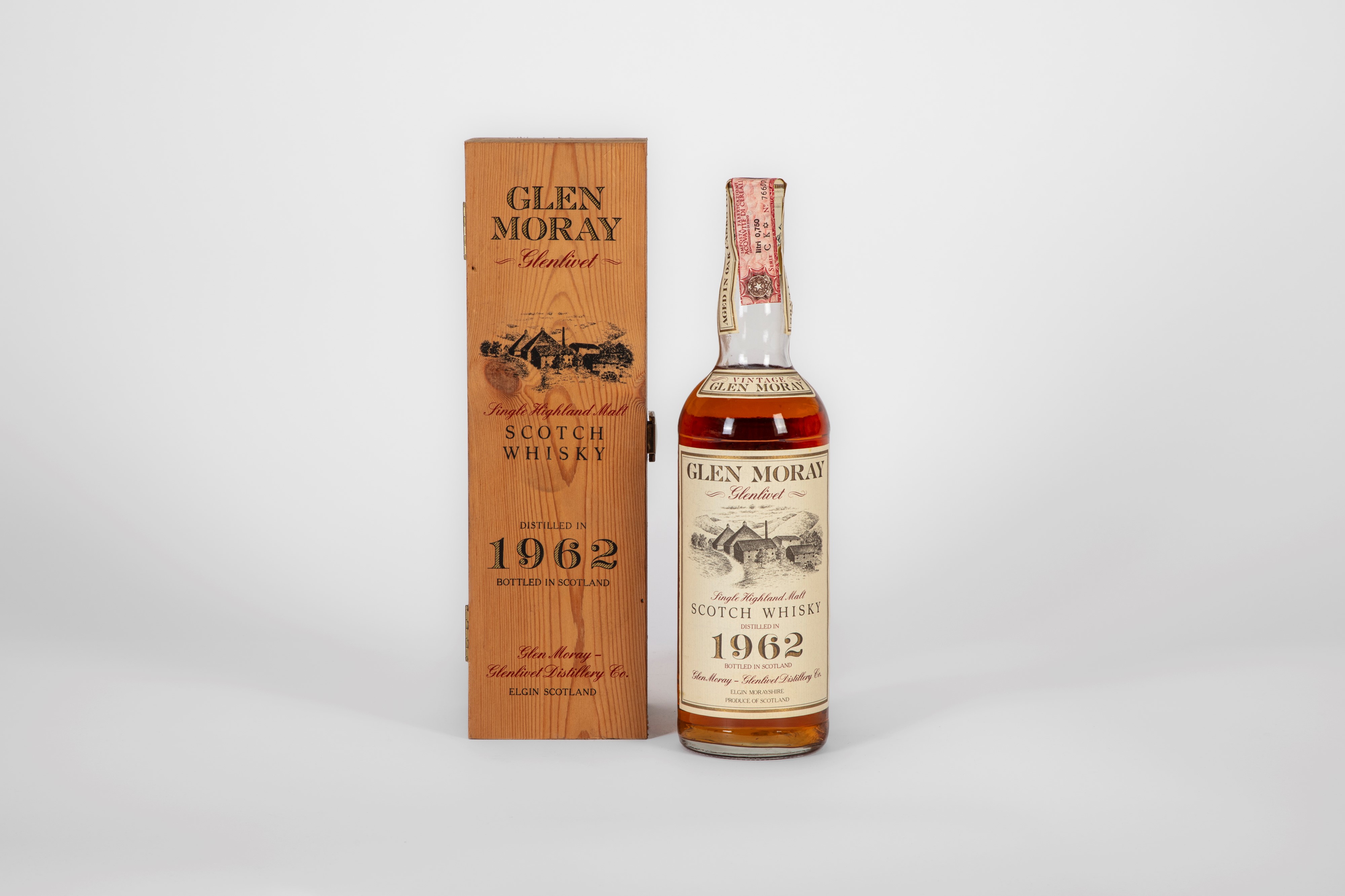 Scozia - Glen Moray Glenlivet, Single Highland Malt Scotch Whisky, Distillato nel 1962
