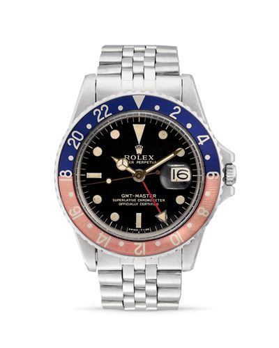 GMT Master 1675, Orologio da polso in acciaio con quadrante nero e bracciale Jubilee, anni '60