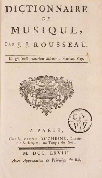 Rousseau, Dictionnaire de musique, Prima edizione, 1768