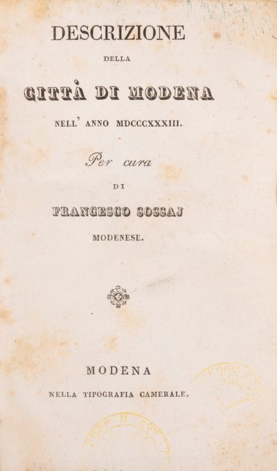 Descrizione della Città di Modena, Prima edizione, 1833