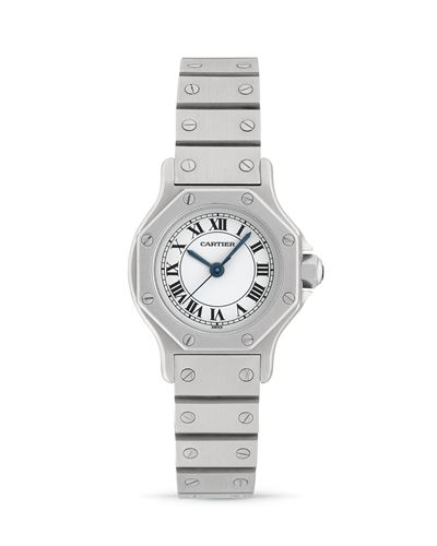 Santos, Octagon 0906, cassa ottagonale in acciaio con quadrante bianco