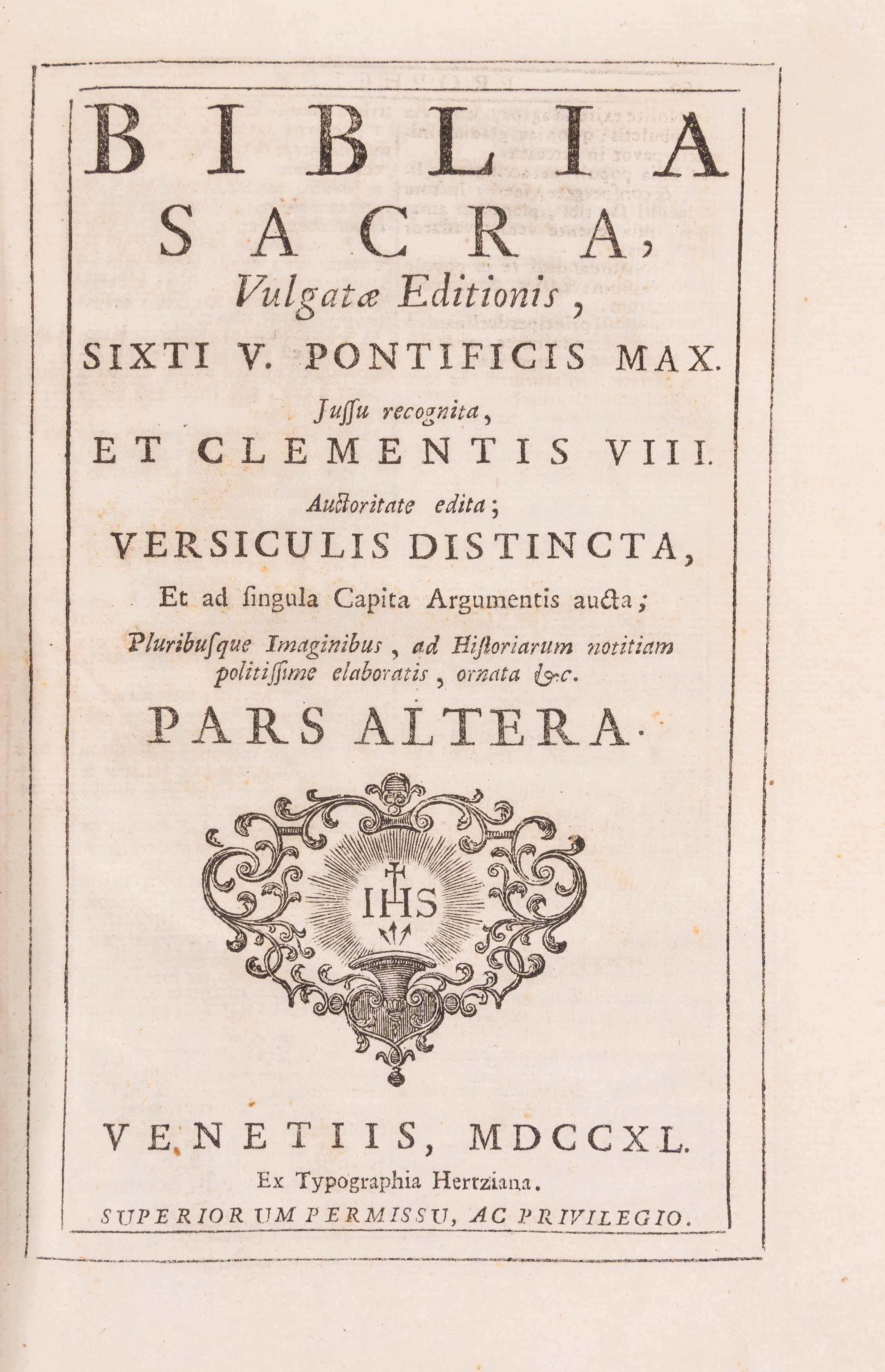Biblia sacra, Venezia, Ex Typographia Hertziana, 1740