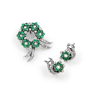Demi-parure con diamanti e smeraldi