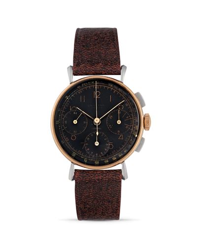 Compax, Orologio da polso rotondo in acciaio con lunetta in oro rosa, anni '40