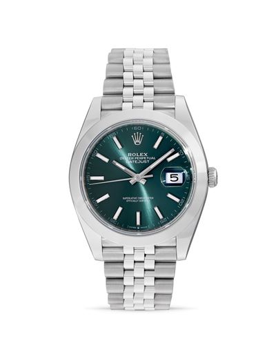 Datejust 126300, quadrante verde menta, bracciale Jubilee in acciaio