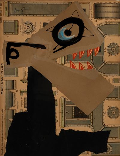 Animale, tempera e collage su cartone