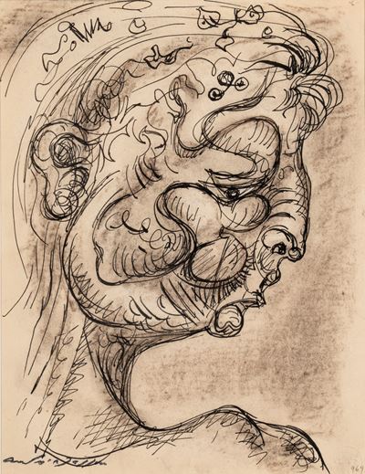 Tet de Chimère, carbone e inchiostro su carta