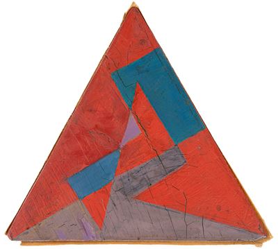 Motivo futuristico rosso per segnaposto, tempera su tavola