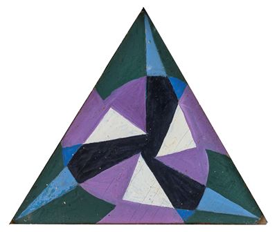Motivo futuristico viola per segnaposto, tempera su tavola