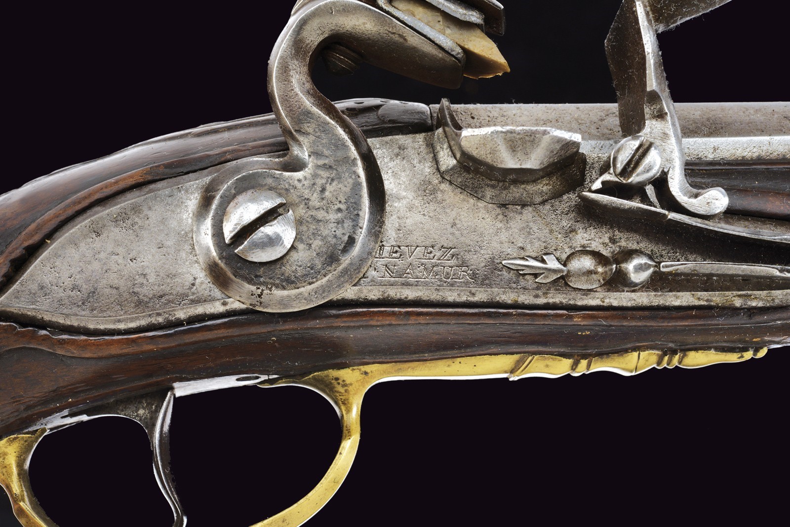 Rarissima pistola a pietra focaia da ufficiale Artiglieria mod. 1748 firmata Fievez